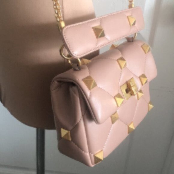 Valentino Garavani Roman Stud Small Lambskin Shoulder Leather Bag Rose Cannelle - Picture 5 of 16
